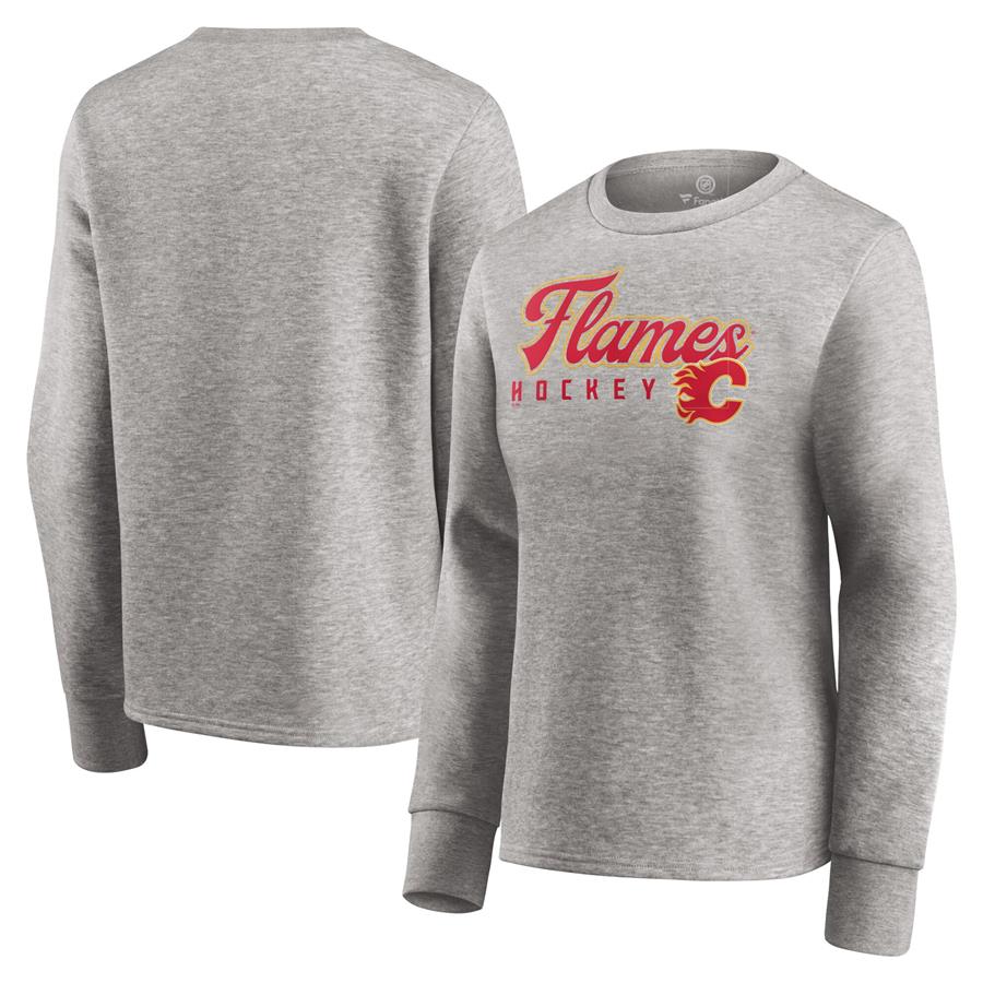 Calgary Flames Fanatics Branded Women's Fan Favorite Script Pullover Sweatshirt - Heathered Gray