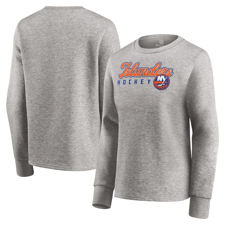 New York Islanders Fanatics Branded Women's Fan Favorite Script Pullover Sweatshirt - Heathered Gray