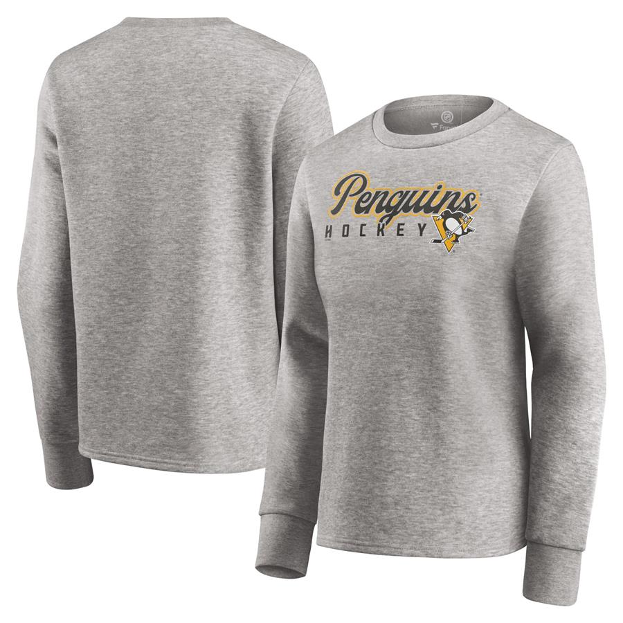Pittsburgh Penguins Fanatics Branded Women's Fan Favorite Script Pullover Sweatshirt - Heathered Gray