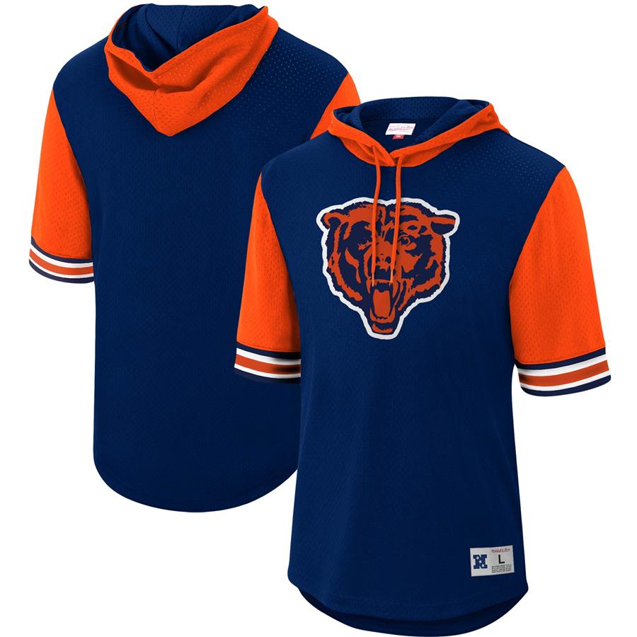 Chicago Bears Mitchell & Ness Buzzer Beater Mesh Short Sleeve Pullover Hoodie - Navy