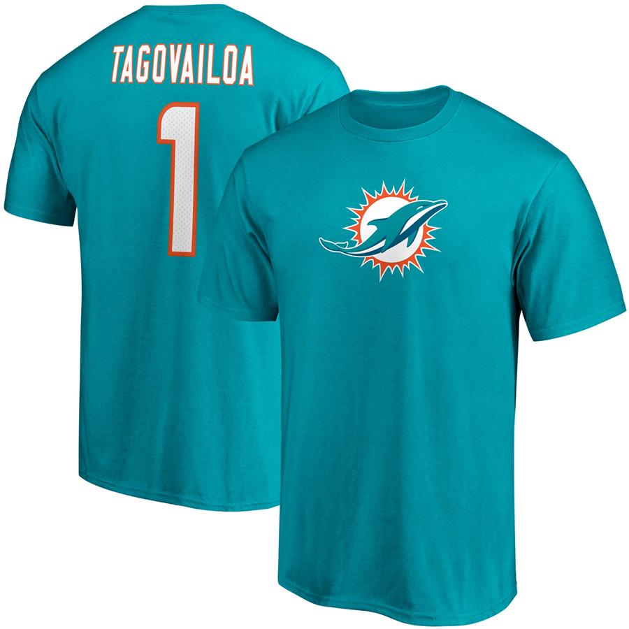 Tua Tagovailoa Miami Dolphins Fanatics Branded Player Icon Name & Number T-Shirt - Aqua