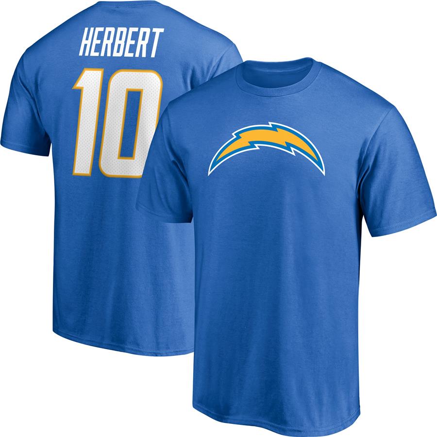 Футболка Justin Herbert Los Angeles Chargers Fanatics Branded Player Icon Name & Number (голубой)