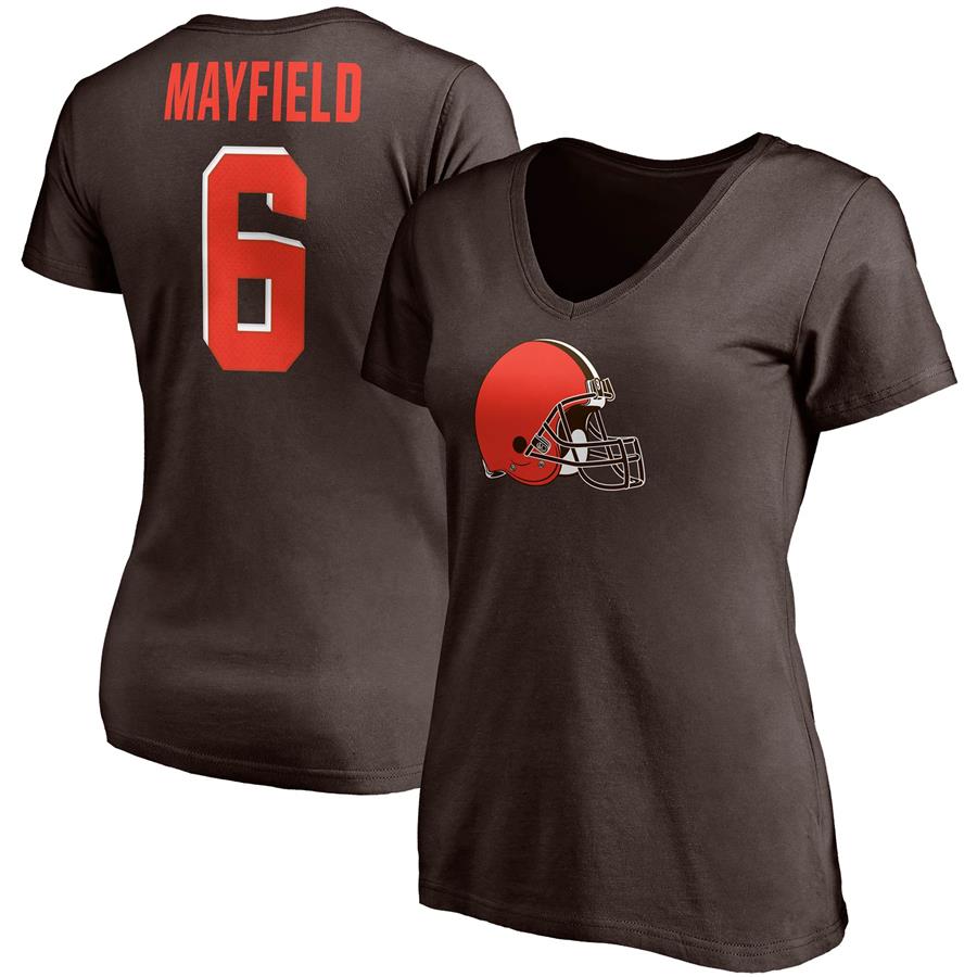 Baker Mayfield Cleveland Browns Fanatics Branded Women's Player Icon Name & Number V-Neck T-Shirt - Brown