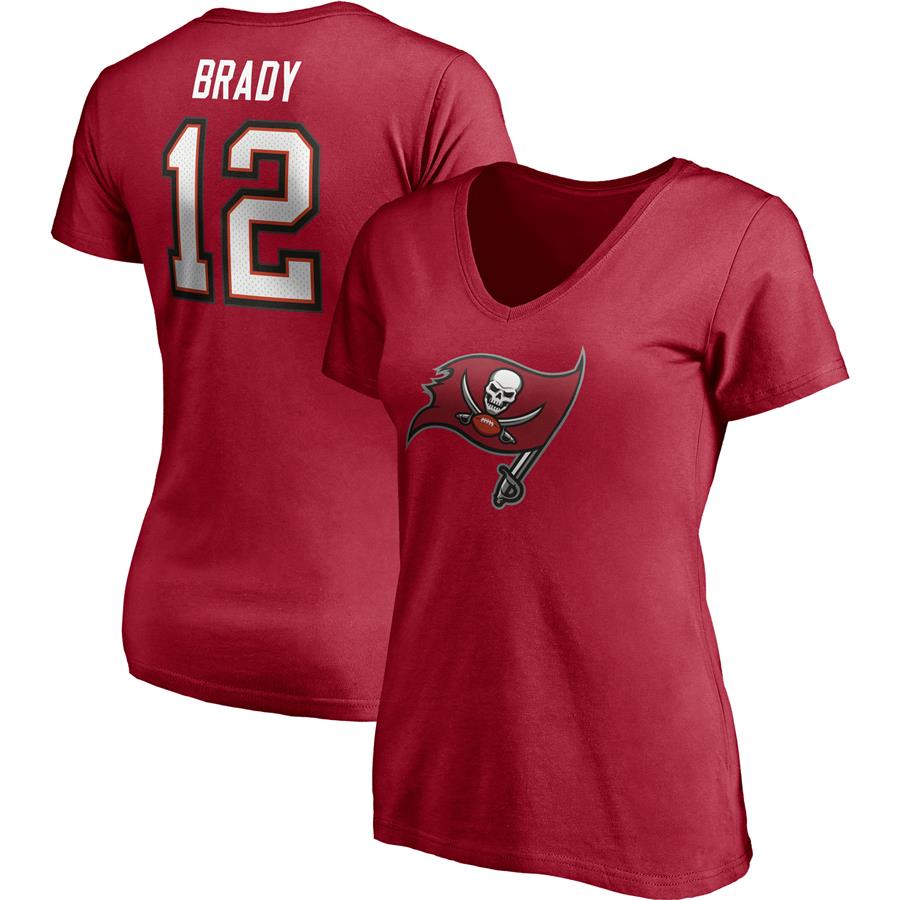Tom Brady Tampa Bay Buccaneers Fanatics Branded Women's Player Icon Name & Number V-Neck T-Shirt - Red