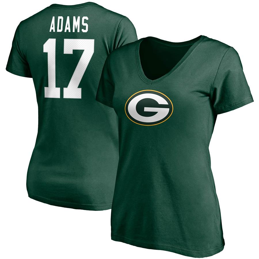 Davante Adams Green Bay Packers Fanatics Branded Women's Player Icon Name & Number V-Neck T-Shirt - Green