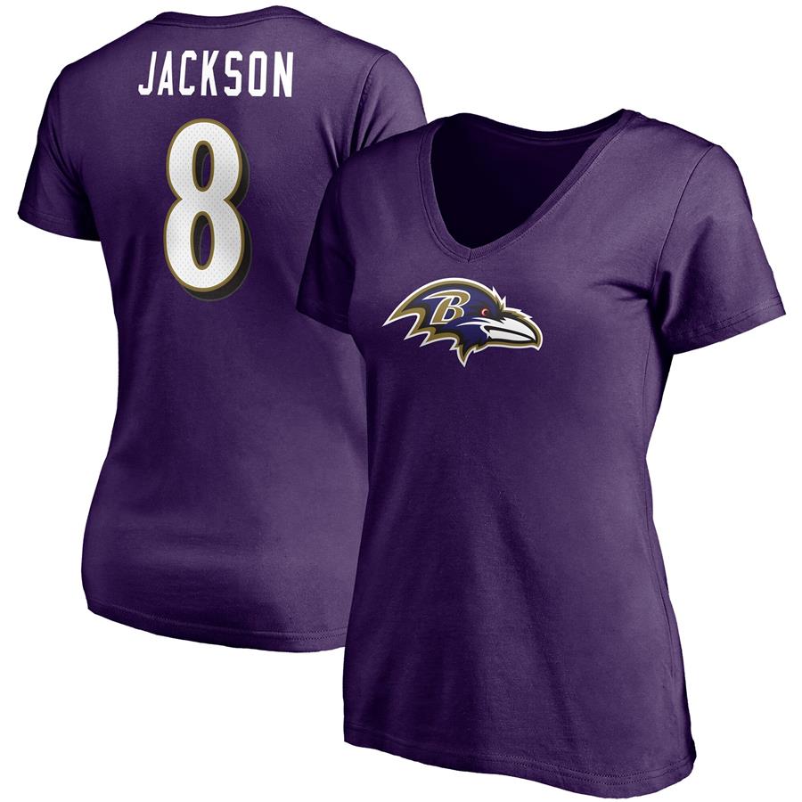 Lamar Jackson Baltimore Ravens Fanatics Branded Women's Player Icon Name & Number V-Neck T-Shirt - Purple