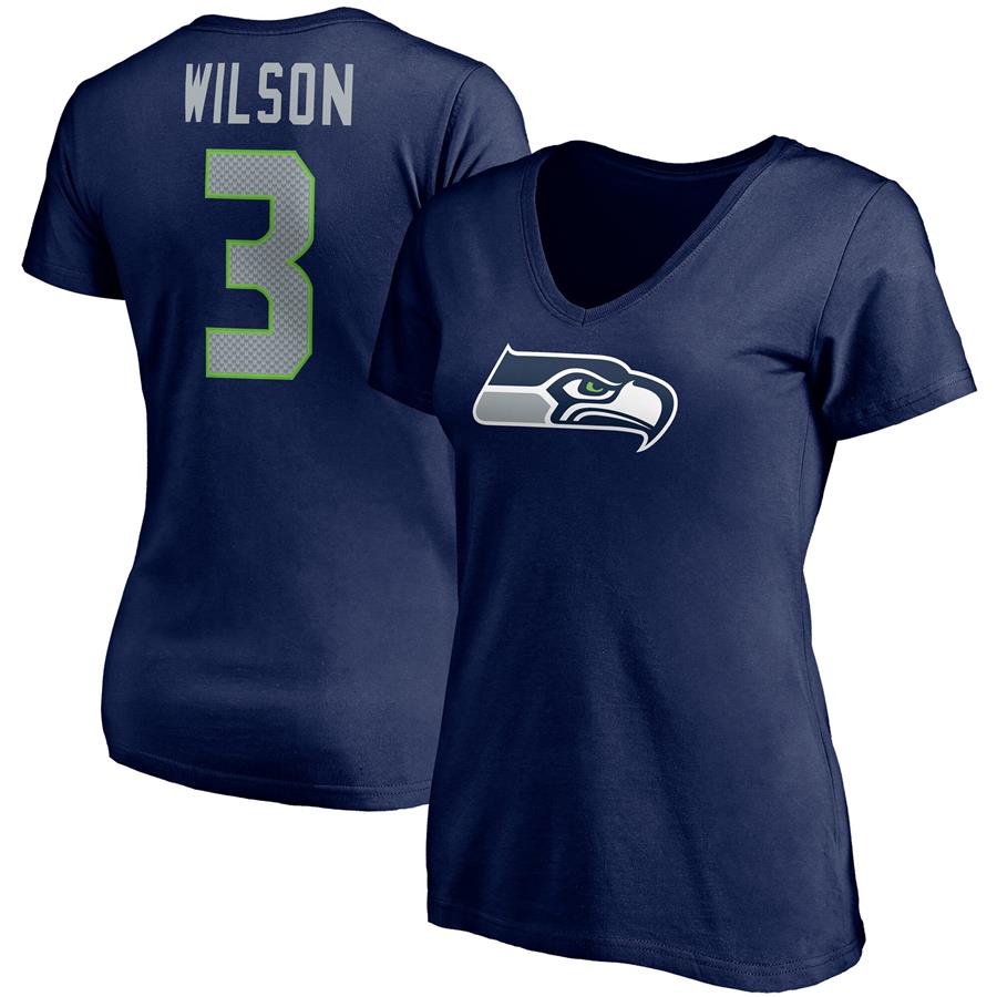 Russell Wilson Seattle Seahawks Fanatics Branded Women's Player Icon Name & Number V-Neck T-Shirt - College Navy