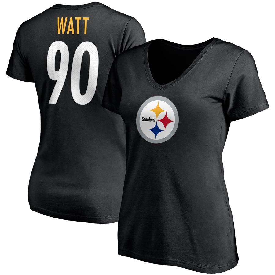 T.J. Watt Pittsburgh Steelers Fanatics Branded Women's Player Icon Name & Number V-Neck T-Shirt - Black