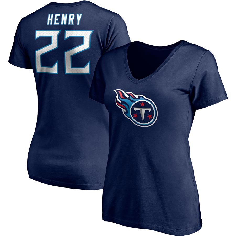 Derrick Henry Tennessee Titans Fanatics Branded Women's Player Icon Name & Number V-Neck T-Shirt - Navy