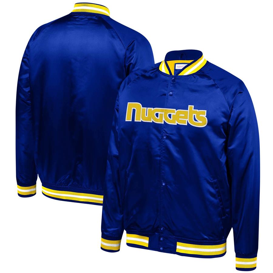 Denver Nuggets Mitchell & Ness Throwback Wordmark Satin Full-Snap Raglan Jacket - Royal