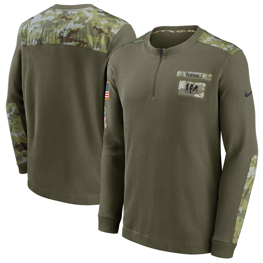 Cincinnati Bengals Nike 2021 Salute To Service Henley Long Sleeve Thermal Top - Olive