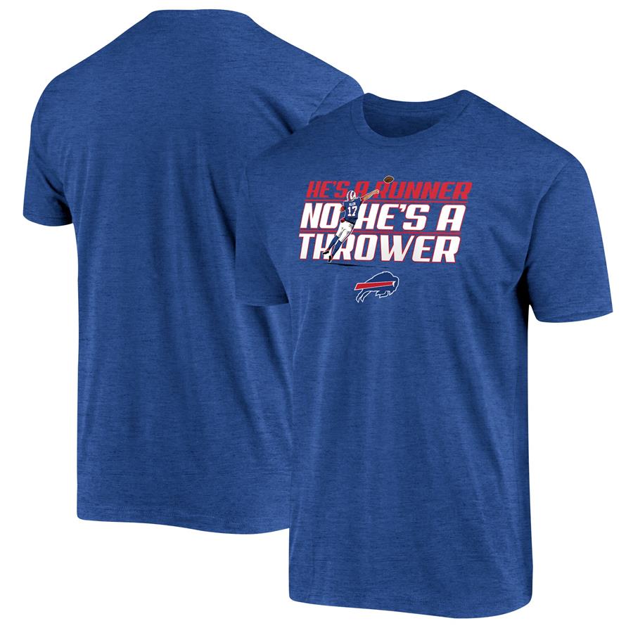 Josh Allen Buffalo Bills He's a Runner, No He's a Thrower T-Shirt - Royal