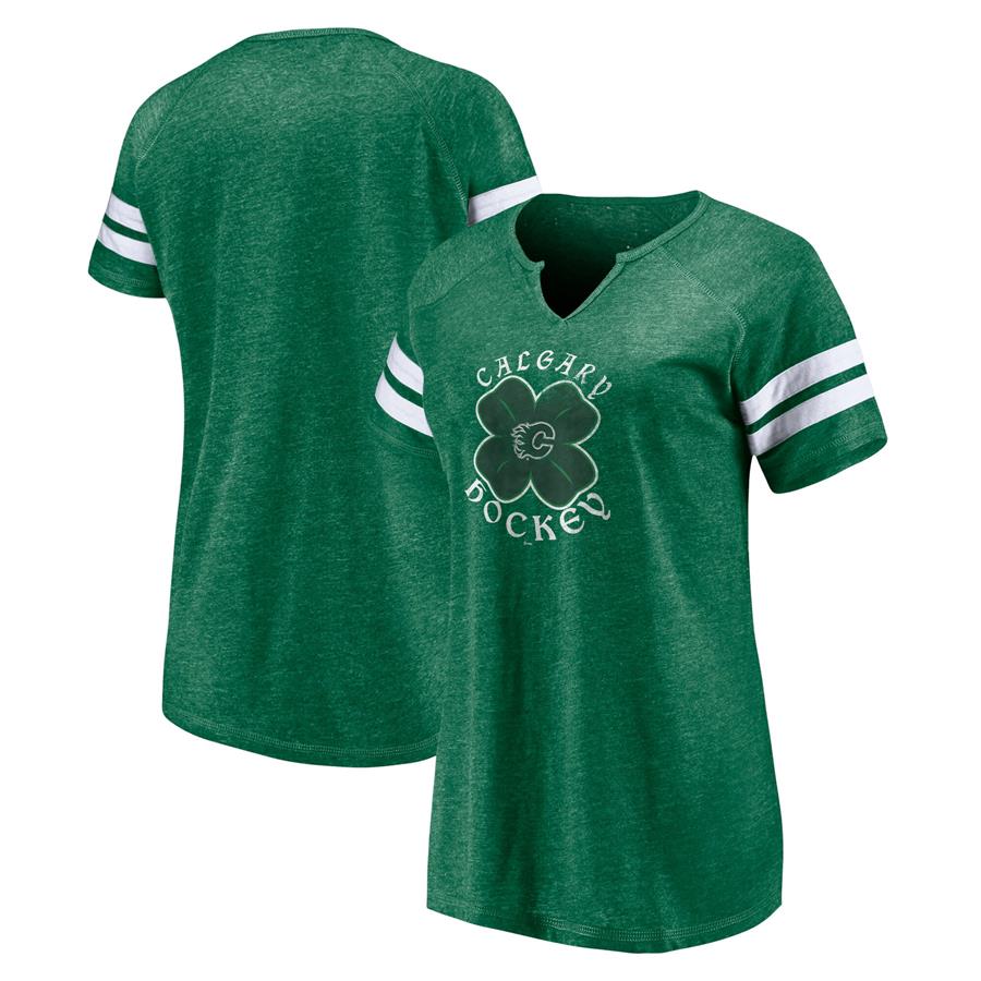 Calgary Flames Fanatics Branded Women's St. Patrick's Day Celtic Crew Tri-Blend Raglan Notch Neck T-Shirt - Green