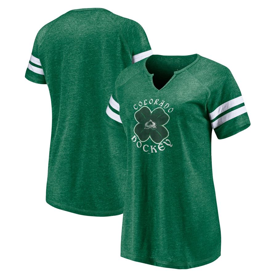 Colorado Avalanche Fanatics Branded Women's St. Patrick's Day Celtic Crew Tri-Blend Raglan Notch Neck T-Shirt - Green