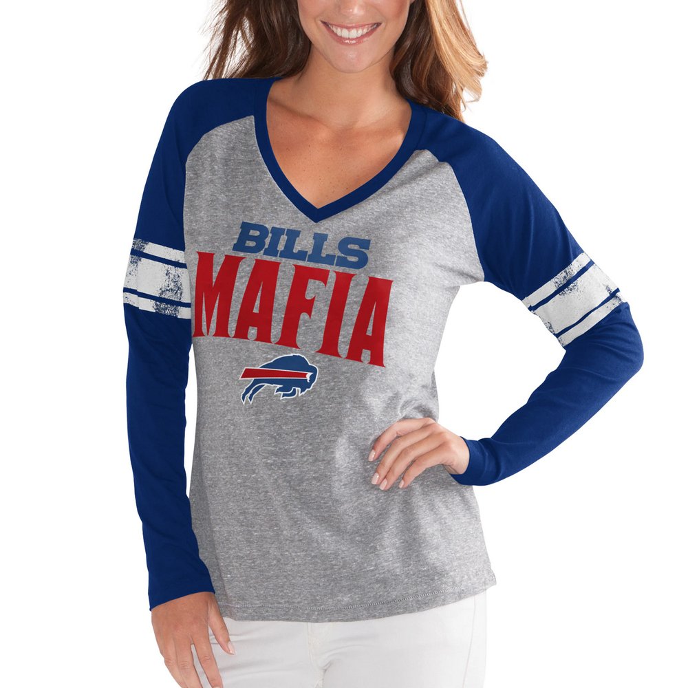 Buffalo Bills G-III 4Her by Carl Banks Women's Bills Mafia Franchise Tri-Blend V-Neck Long Sleeve T-Shirt - Gray