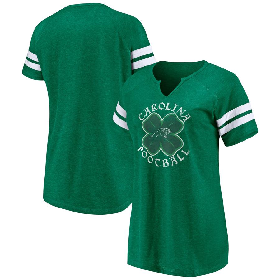 Carolina Panthers Fanatics Branded Women's St. Patrick's Day Celtic Crew Tri-Blend Raglan Notch Neck T-Shirt - Green