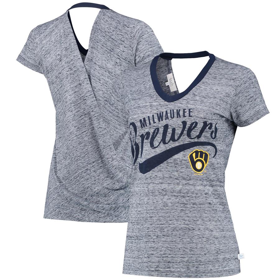 Milwaukee Brewers Touch Women's Hail Mary V-Neck Back Wrap T-Shirt - Navy