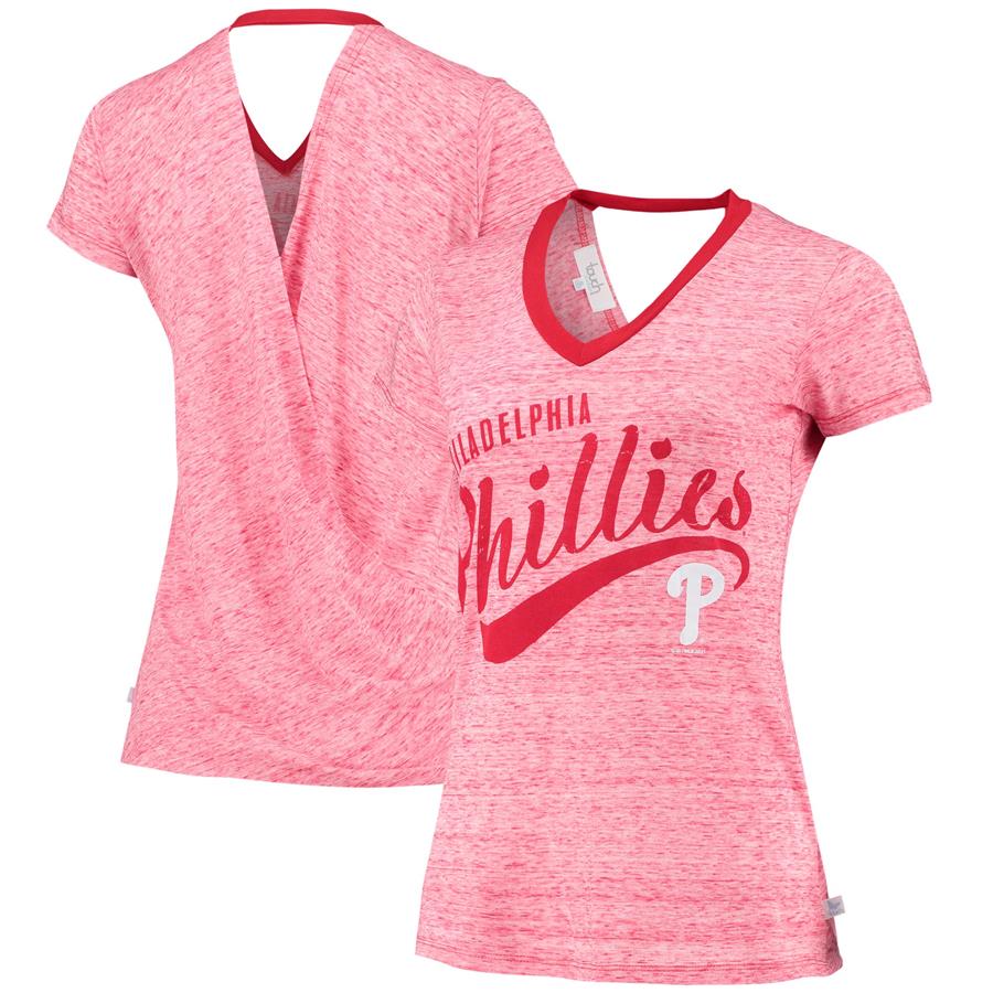 Philadelphia Phillies Touch Women's Hail Mary V-Neck Back Wrap T-Shirt - Red