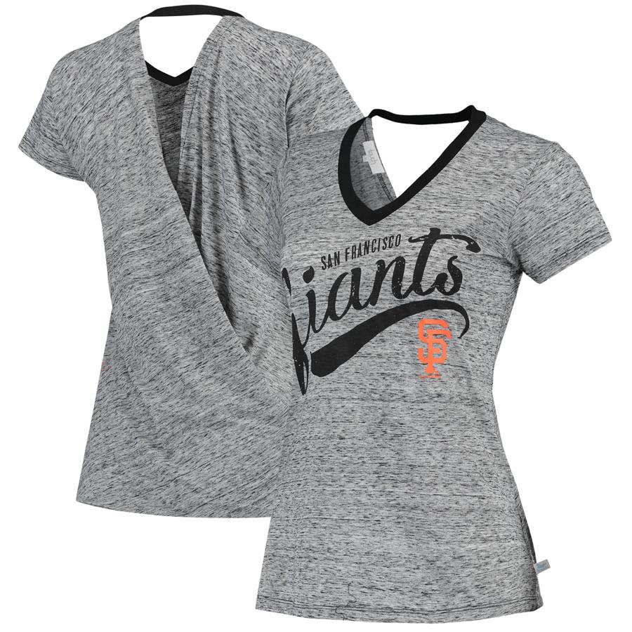 San Francisco Giants Touch Women's Hail Mary V-Neck Back Wrap T-Shirt - Black
