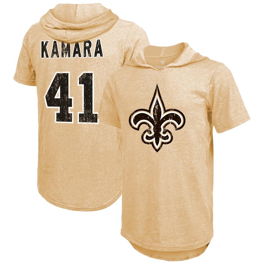 Alvin Kamara New Orleans Saints Majestic Threads Player Name & Number Tri-Blend Hoodie T-Shirt - Gold
