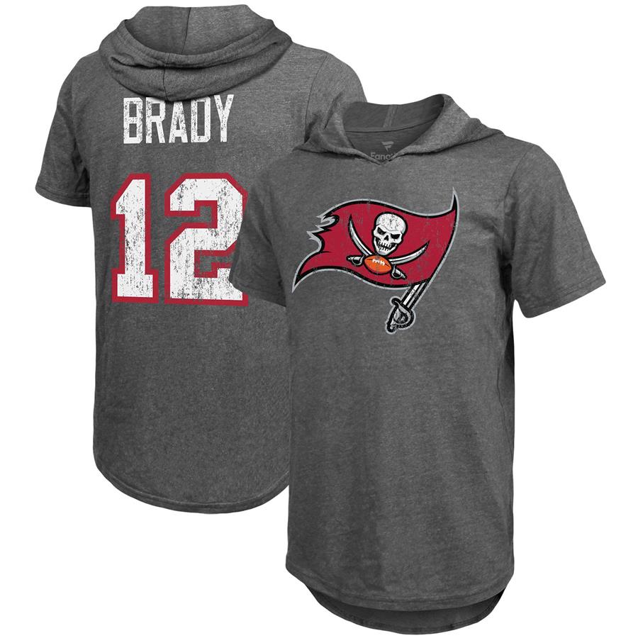 Tom Brady Tampa Bay Buccaneers Majestic Threads Name & Number Tri-Blend Hoodie T-Shirt - Heathered Pewter