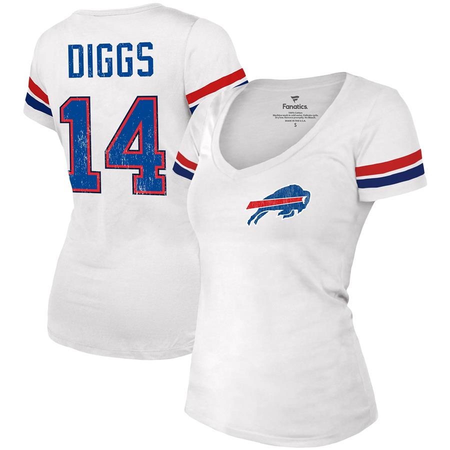 Stefon Diggs Buffalo Bills Majestic Threads Women's Name & Number V-Neck T-Shirt - White