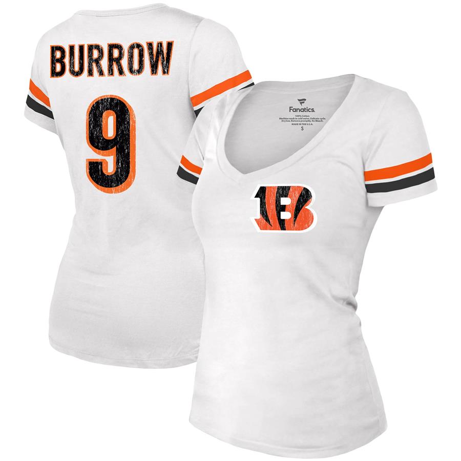 Joe Burrow Cincinnati Bengals Majestic Threads Women's Name & Number V-Neck T-Shirt - White