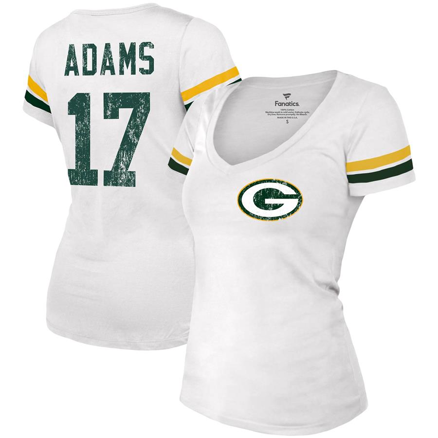 Davante Adams Green Bay Packers Majestic Threads Women's Name & Number V-Neck T-Shirt - White