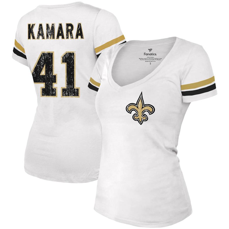 Alvin Kamara New Orleans Saints Majestic Threads Women's Name & Number V-Neck T-Shirt - White
