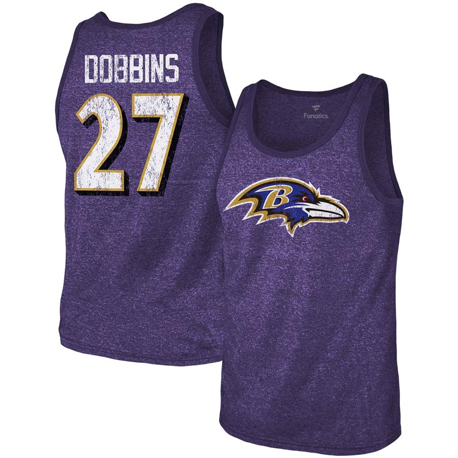 J.K. Dobbins Baltimore Ravens Majestic Threads Name & Number Tri-Blend Tank Top - Heathered Purple