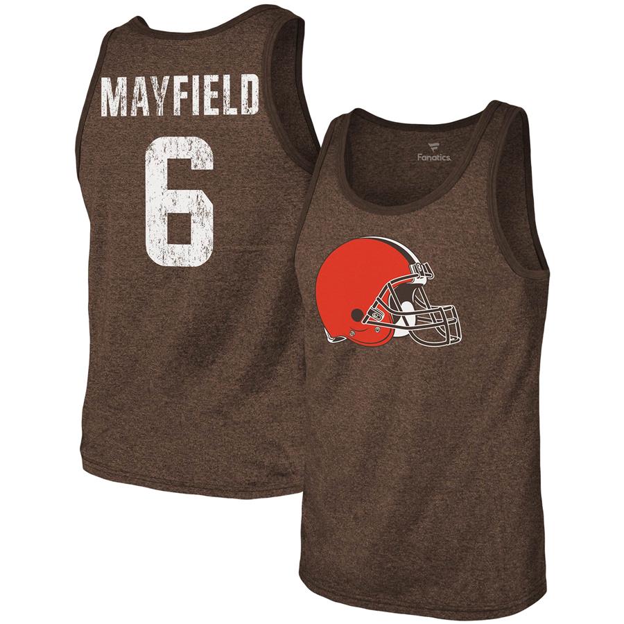 Baker Mayfield Cleveland Browns Majestic Threads Name & Number Tri-Blend Tank Top - Heathered Brown