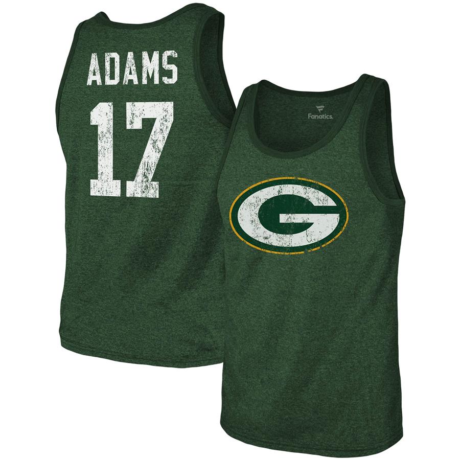 Davante Adams Green Bay Packers Majestic Threads Name & Number Tri-Blend Tank Top - Heathered Green