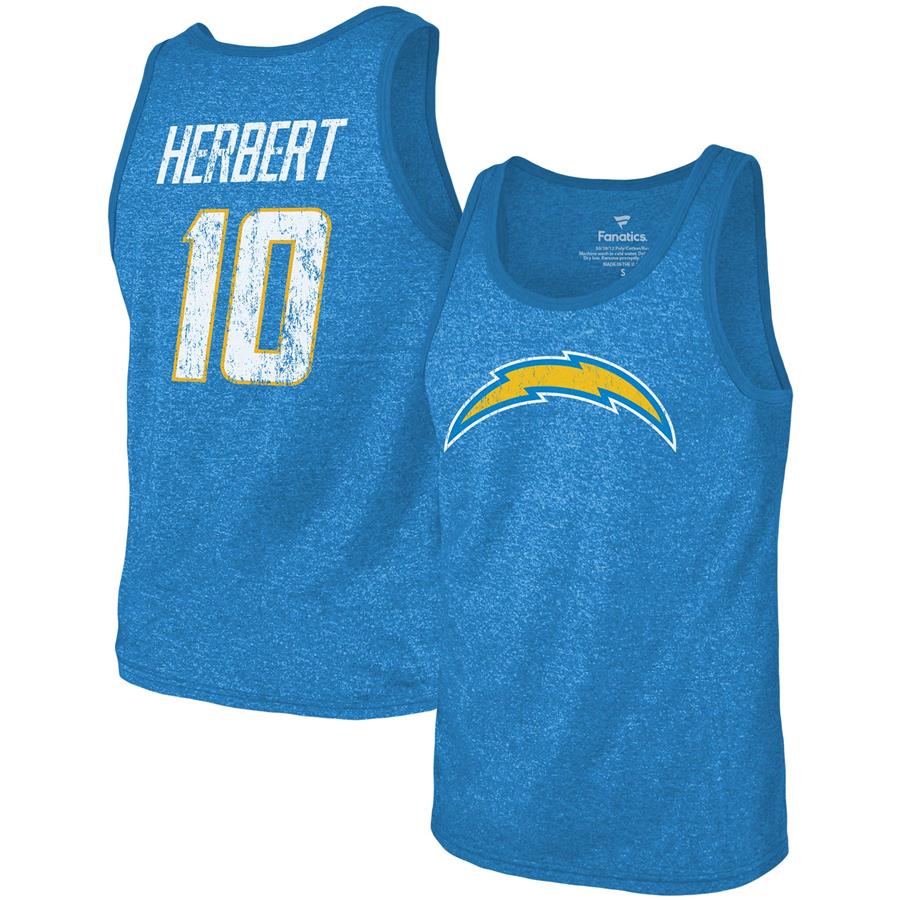 Майка Justin Herbert Los Angeles Chargers Majestic Threads Name & Number Tri-Blend (голубой меланж)