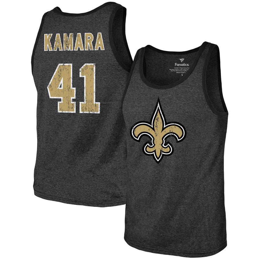 Alvin Kamara New Orleans Saints Majestic Threads Name & Number Tri-Blend Tank Top - Heathered Black