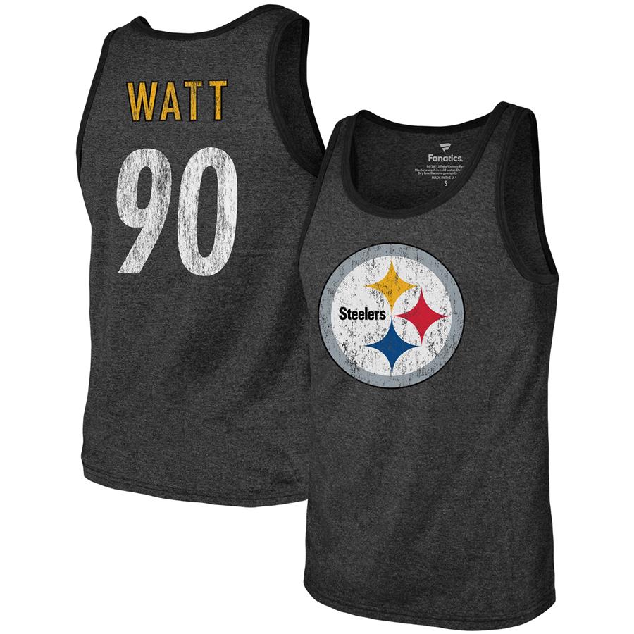 T.J. Watt Pittsburgh Steelers Majestic Threads Name & Number Tri-Blend Tank Top - Heathered Black