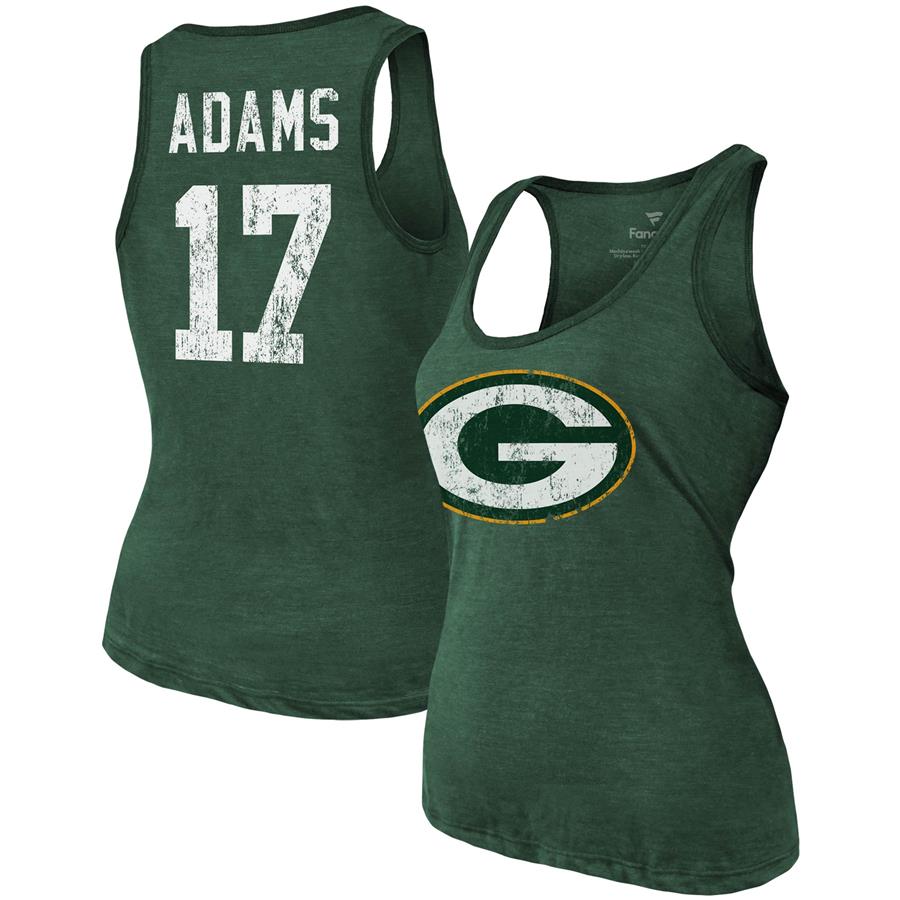 Davante Adams Green Bay Packers Majestic Threads Women's Name & Number Tri-Blend Tank Top - Heathered Green