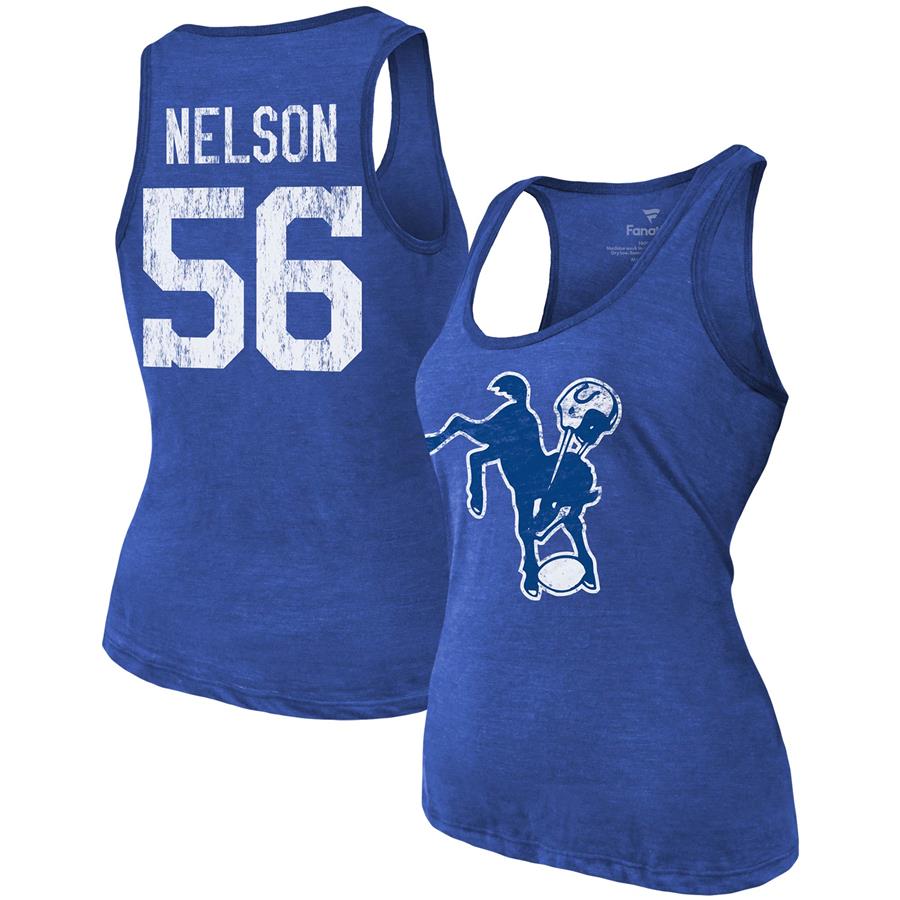 Quenton Nelson Indianapolis Colts Majestic Threads Women's Name & Number Tri-Blend Tank Top - Heathered Royal