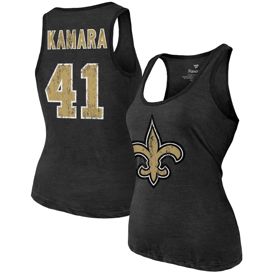 Alvin Kamara New Orleans Saints Majestic Threads Women's Name & Number Tri-Blend Tank Top - Heathered Black
