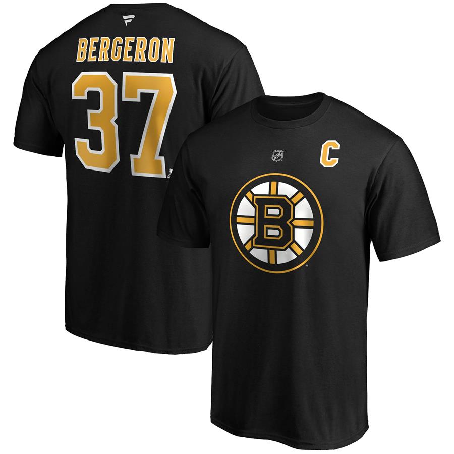 Patrice Bergeron Boston Bruins Fanatics Branded Authentic Stack Player Name & Number Captain Patch T-Shirt - Black