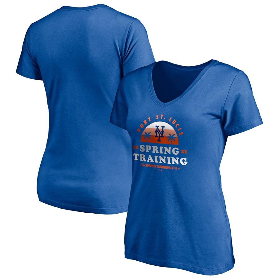 New York Mets Fanatics Branded Women's 2021 Spring Training Upper Deck V-Neck T-Shirt - Royal