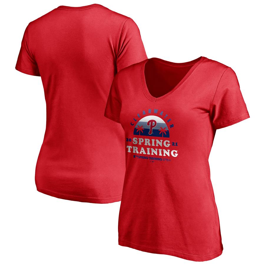 Philadelphia Phillies Fanatics Branded Women's 2021 Spring Training Upper Deck V-Neck T-Shirt - Red