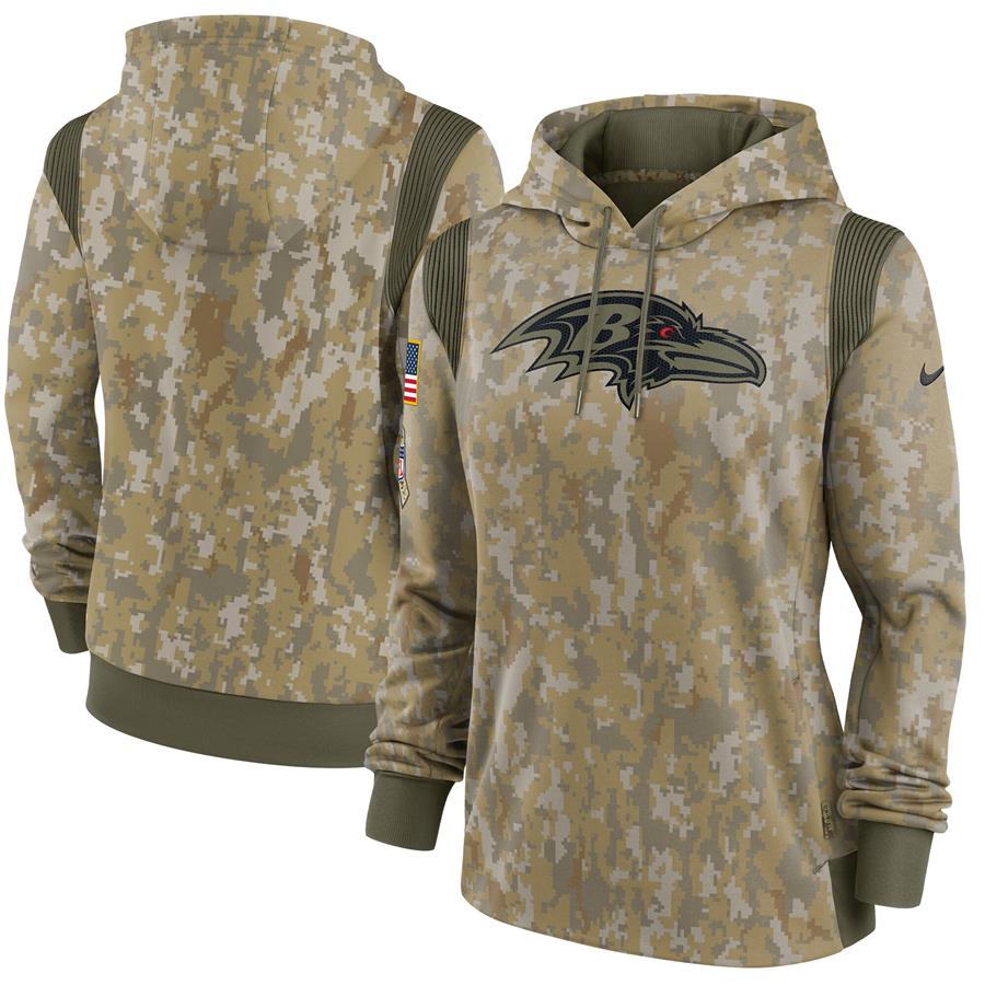 Baltimore Ravens Nike Women's 2021 Salute To Service Therma Performance Pullover Hoodie - Olive