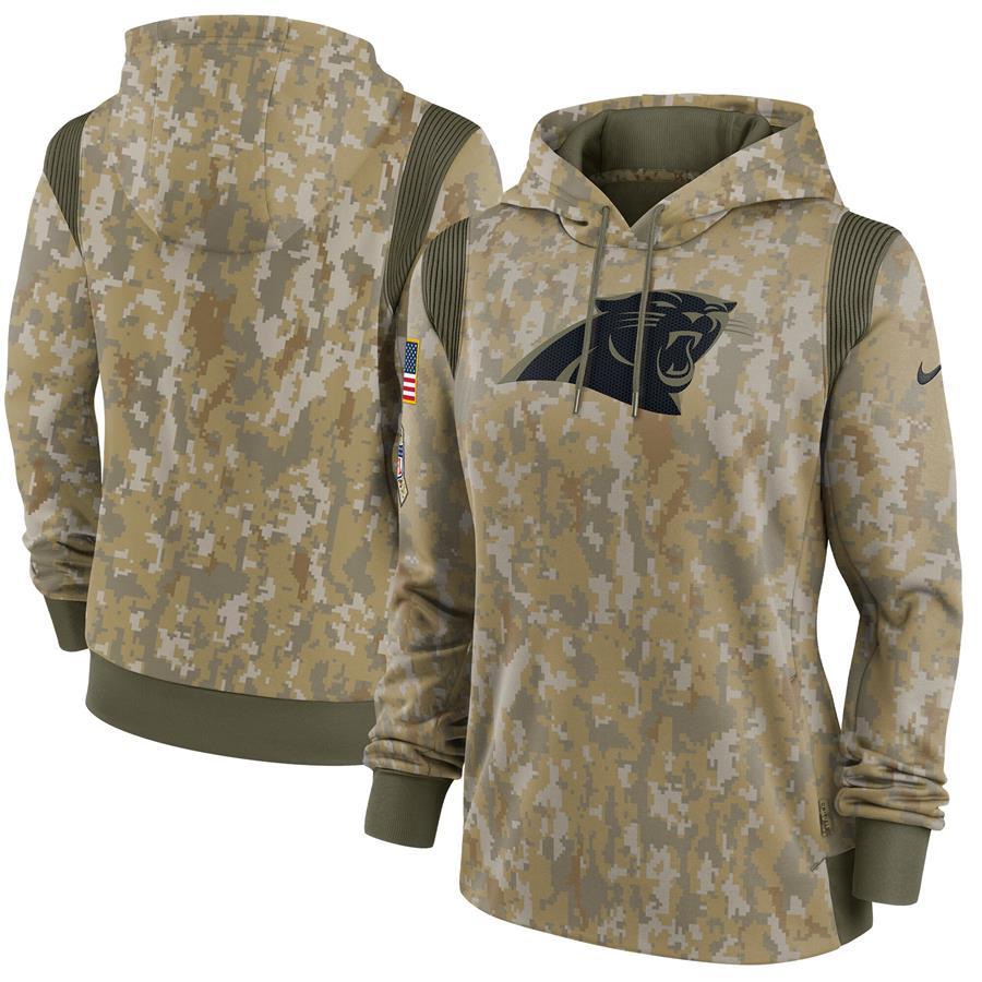 Carolina Panthers Nike Women's 2021 Salute To Service Therma Performance Pullover Hoodie - Olive