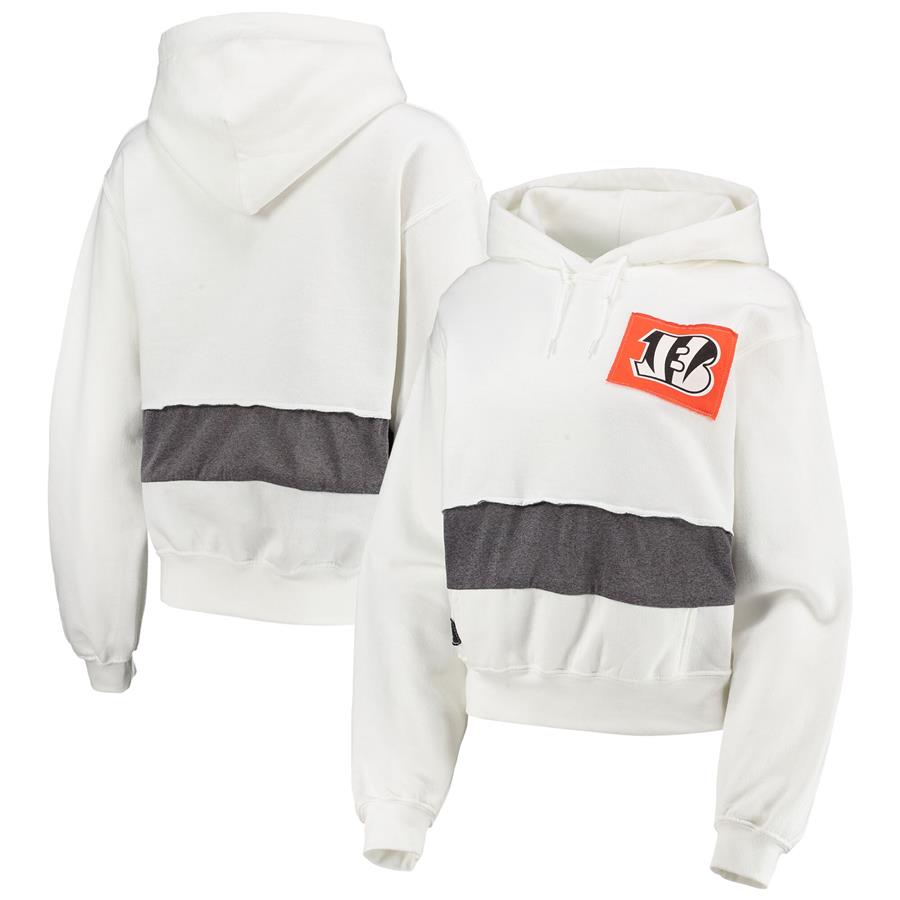 Cincinnati Bengals Refried Apparel Women's Sustainable Crop Dolman Pullover Hoodie - White