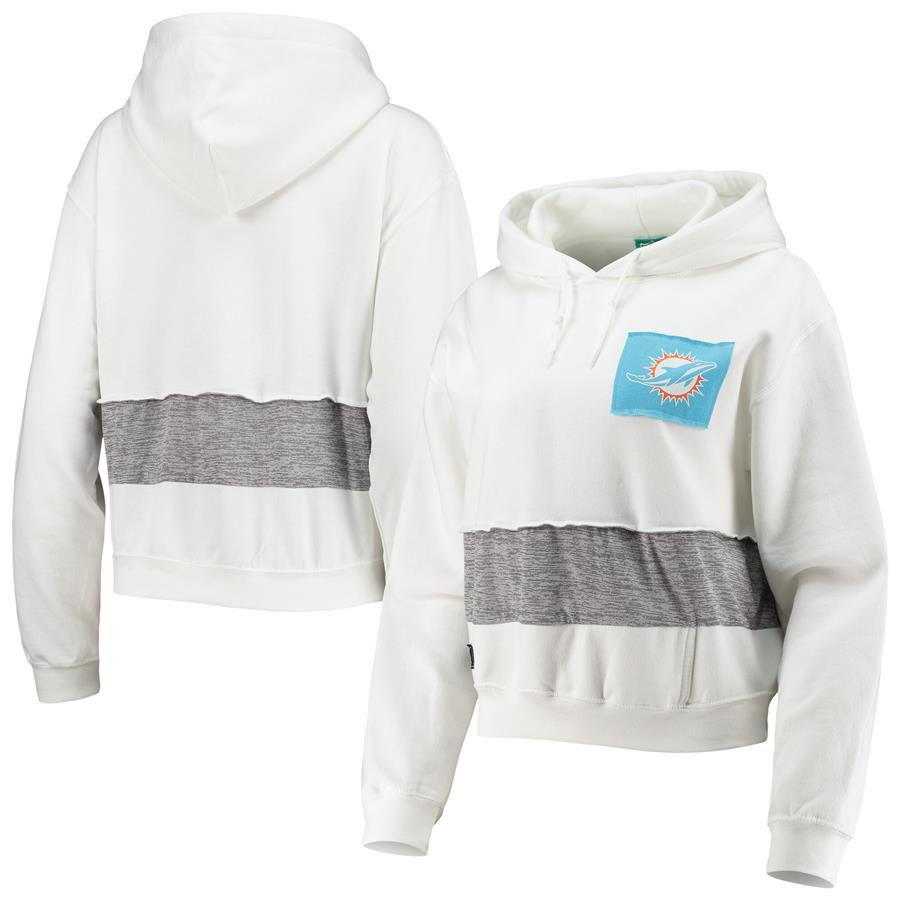 Miami Dolphins Refried Apparel Women's Sustainable Crop Dolman Pullover Hoodie - White