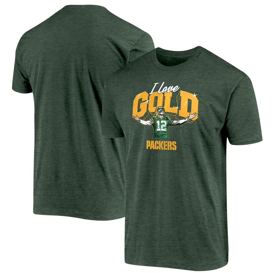 Aaron Rodgers Green Bay Packers I Love Gold T-Shirt - Green