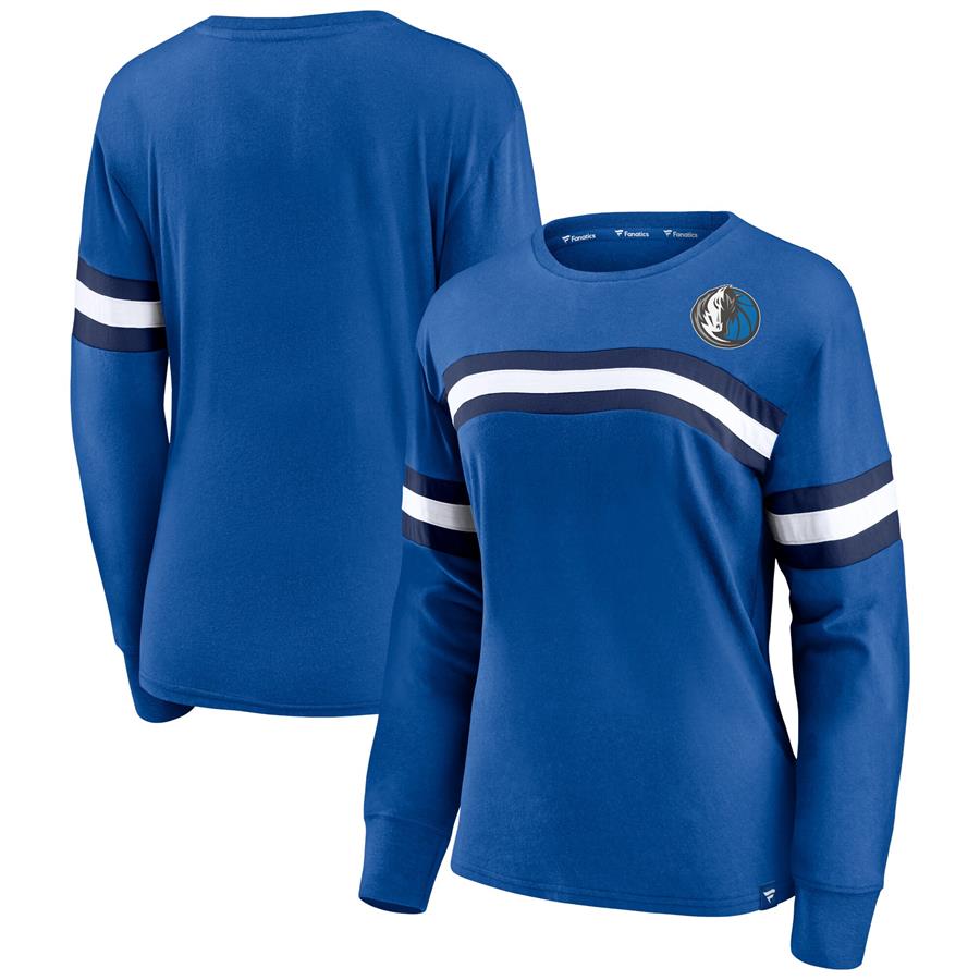 Dallas Mavericks Fanatics Branded Women's Block Party Chest Logo Striped Long Sleeve T-Shirt - Blue