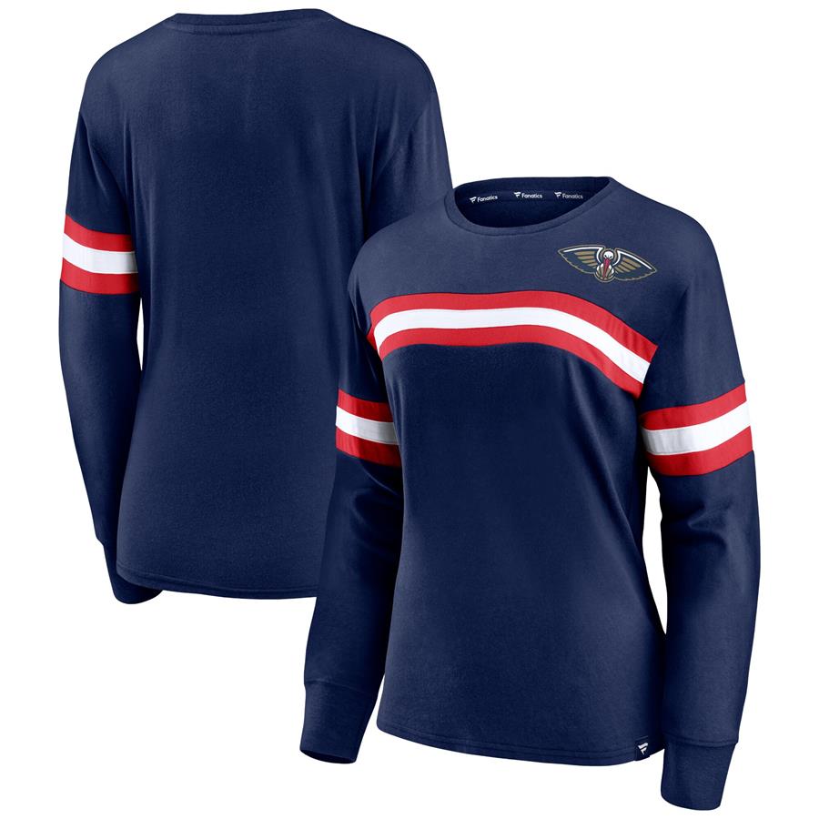 New Orleans Pelicans Fanatics Branded Women's Block Party Chest Logo Striped Long Sleeve T-Shirt - Navy