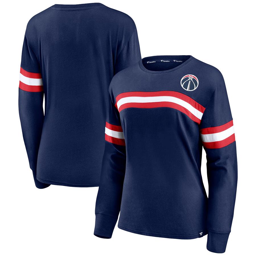 Washington Wizards Fanatics Branded Women's Block Party Chest Logo Striped Long Sleeve T-Shirt - Navy