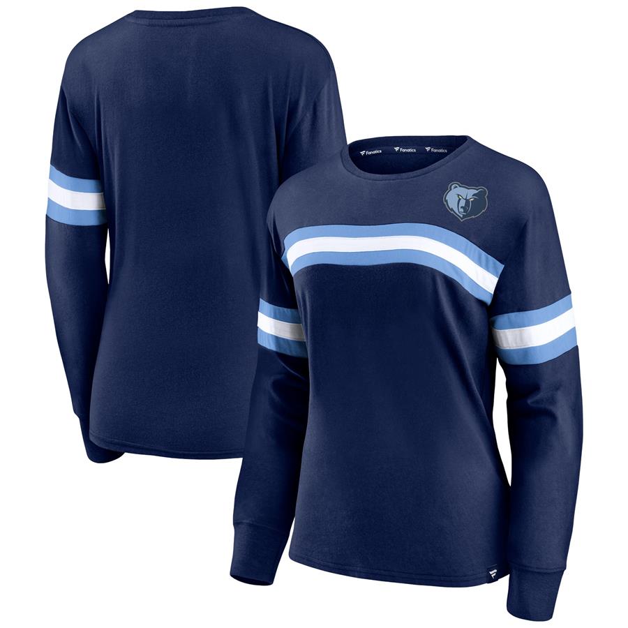 Memphis Grizzlies Fanatics Branded Women's Block Party Chest Logo Striped Long Sleeve T-Shirt - Navy